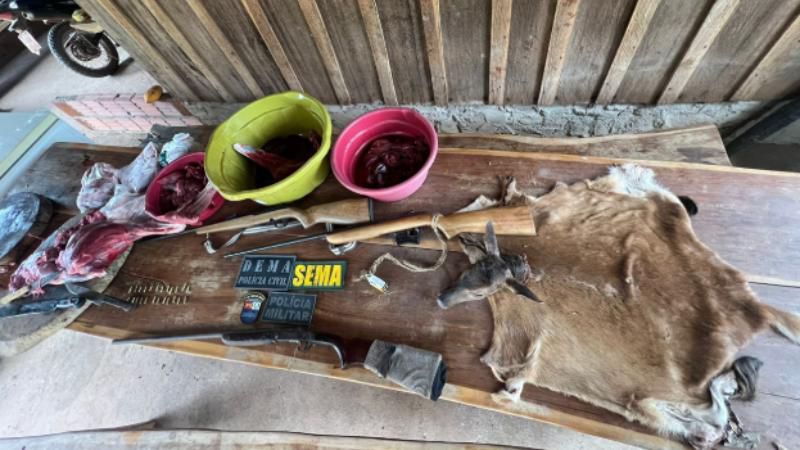Caçadores ilegais são capturados com freezer cheio de carnes silvestres em propriedade rural de Cuiabá; veja vídeo