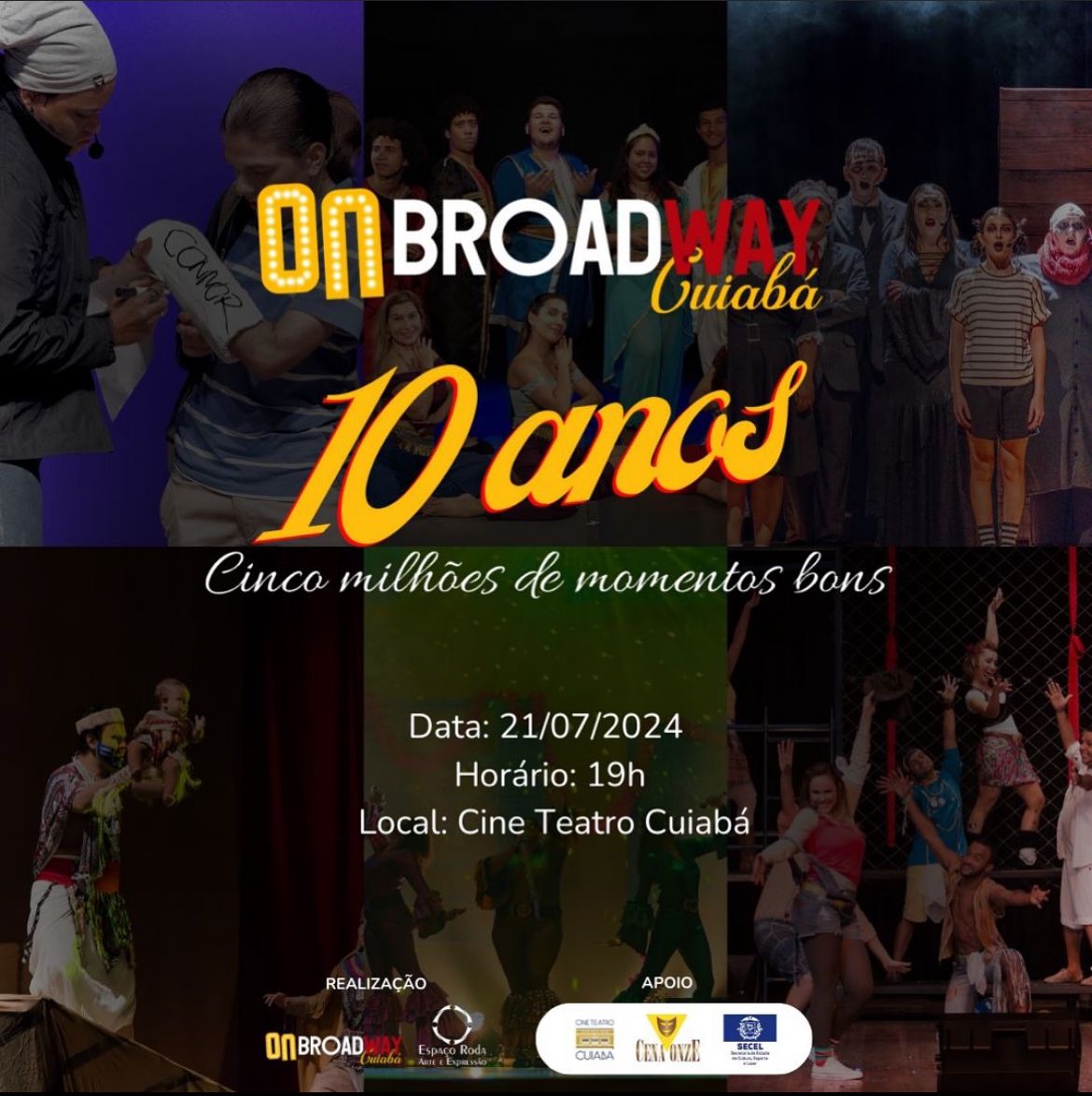 Comemoração de uma década do On Broadway Cuiabá contará com Show imperdível neste domingo (21); saiba como participar dessa noite memorável