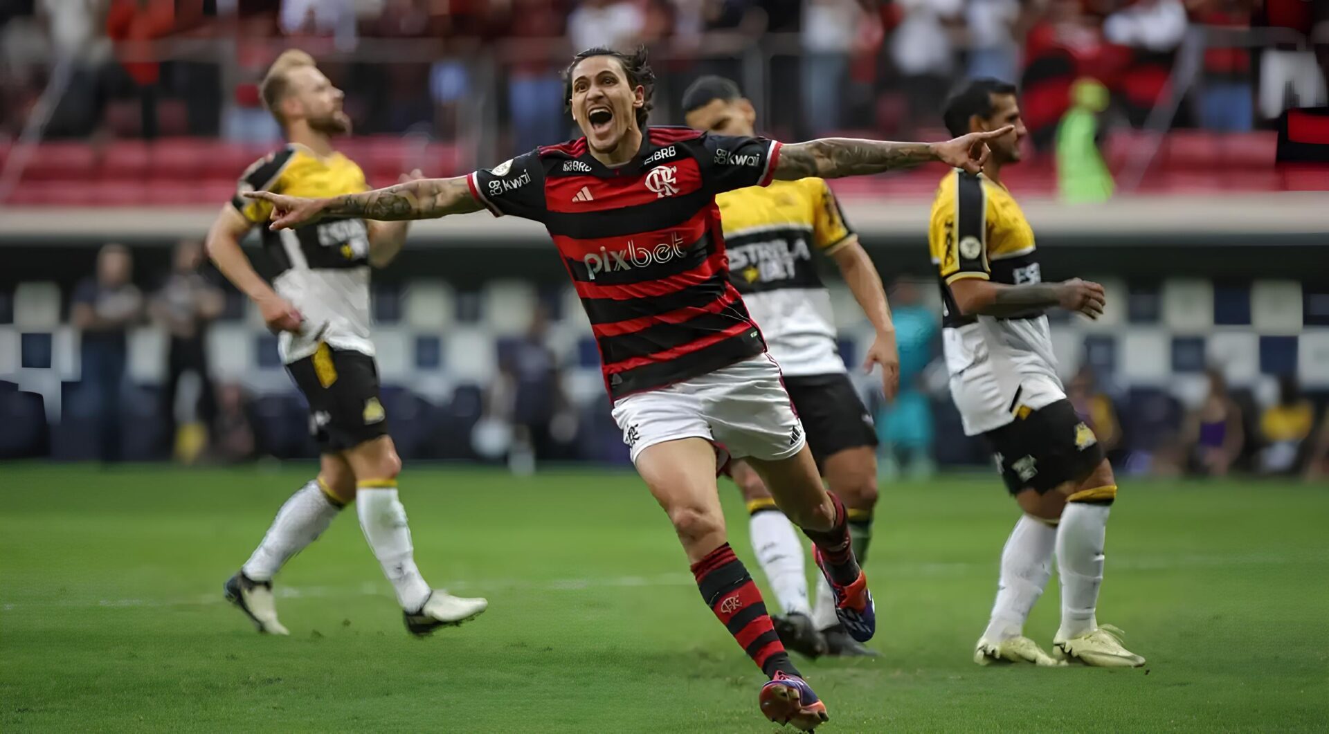 Pedro comemora o primeiro gol do Flamengo sobre o Criciúma em Brasília