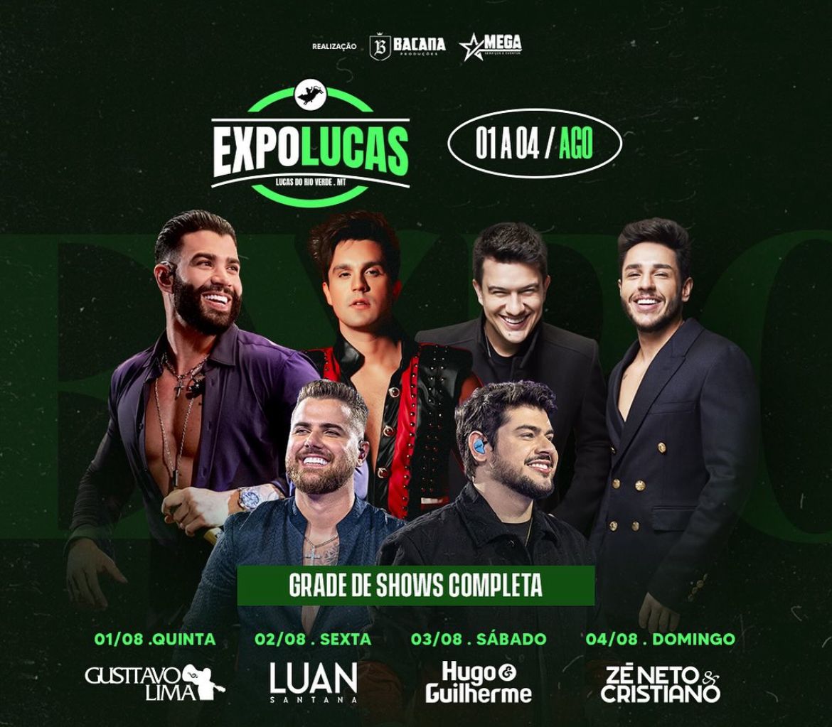 Os gigantes do sertanejo se encontram na Expolucas 2024 em apenas uma semana; confira as atrações