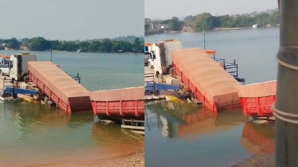 Vagões de bitrem caem no rio Teles Pires durante travessia de balsa