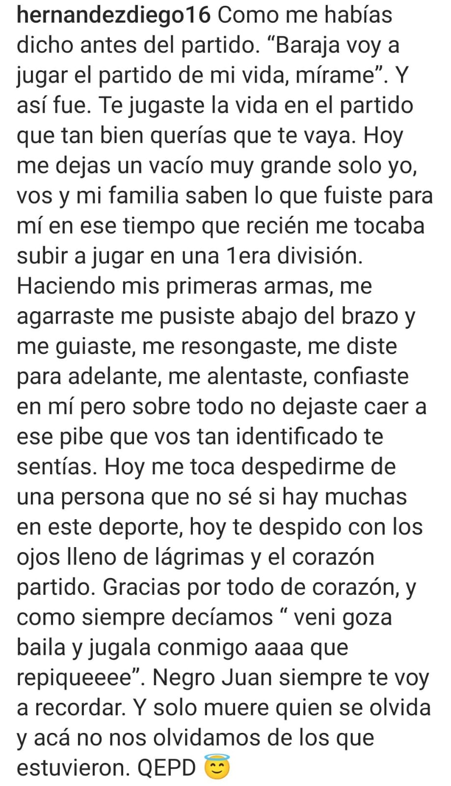 Diego Hernández homenageia Juan Izquierdo em tocante despedida nas redes sociais; CONFIRA