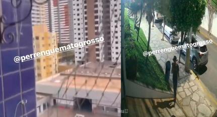Veja o momento em que o assaltante pula o muro para furtar apartamentos do Edifício Solar D’America em Cuiabá