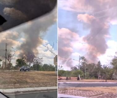 Incêndio de grandes proporções atinge área de mata em Cuiabá