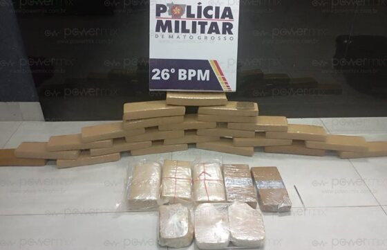 Jovem de 24 anos que vinha de Cuiabá com 26 kg de entorpecentes é preso pela PM