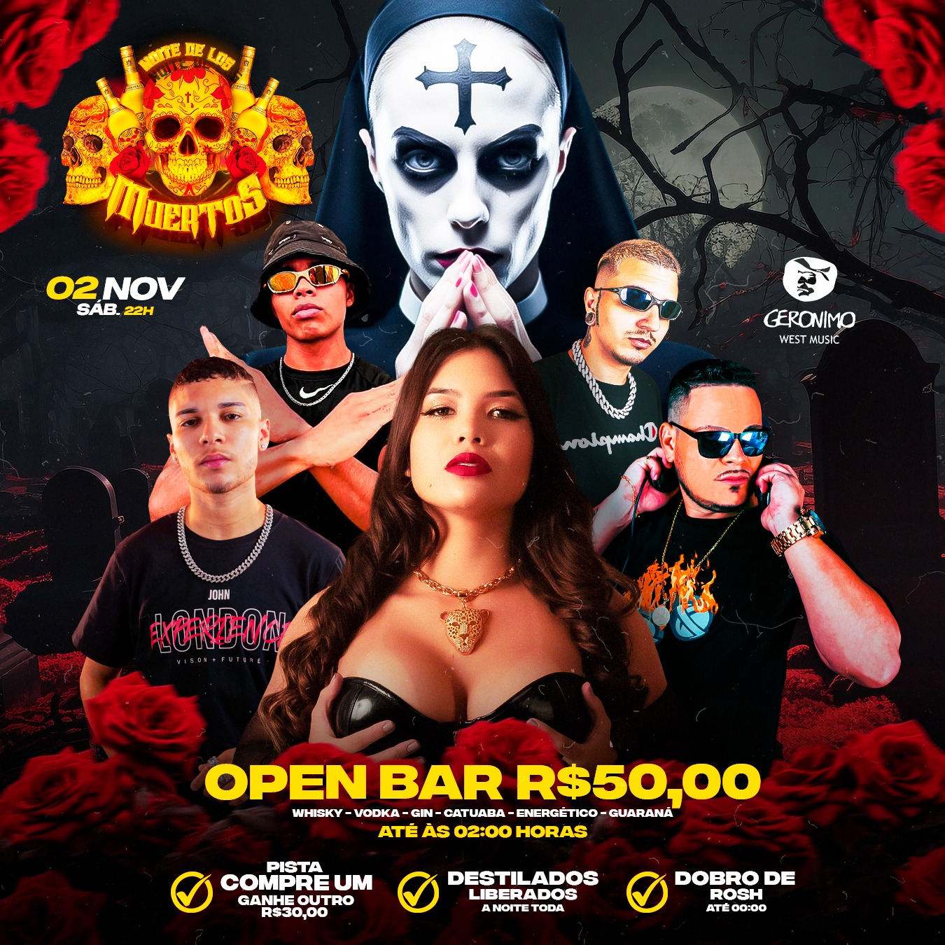 Gerônimo West Music organiza festa "Noche de Los Muertos" com open bar neste sábado; SAIBA TUDO