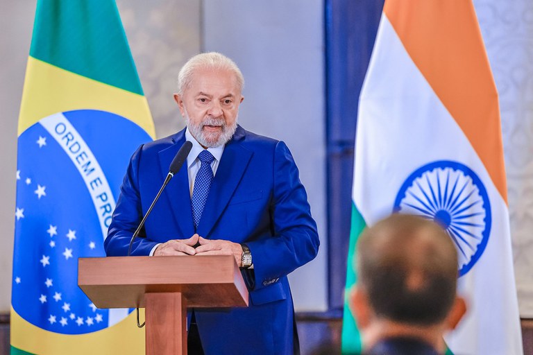 O presidente Lula durante coletiva de imprensa depois da Cúpula do G20, na Índia