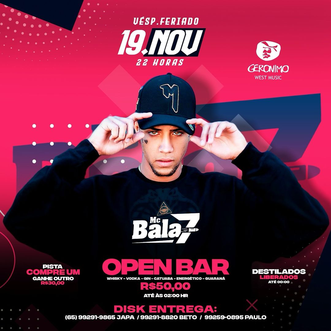 MC Bala 7 faz show imperdível no Gerônimo West Music na véspera de feriado; SAIBA TUDO