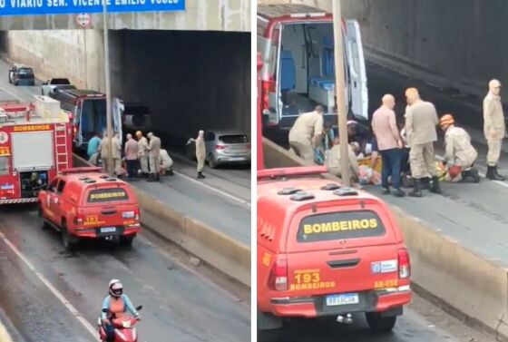 Mulher cai de viaduto e quebra a perna