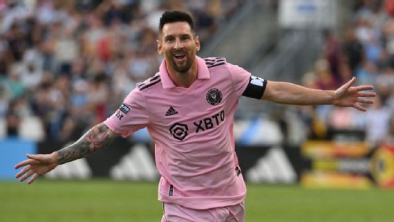 Messi comemora gol do Inter Miami contra o Philadelphia Union na semifinal da Leagues Cup