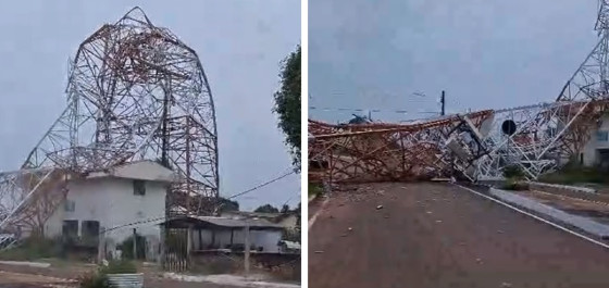 Temporal derruba parte de torre de transmissão e danifica estrutura do Cras