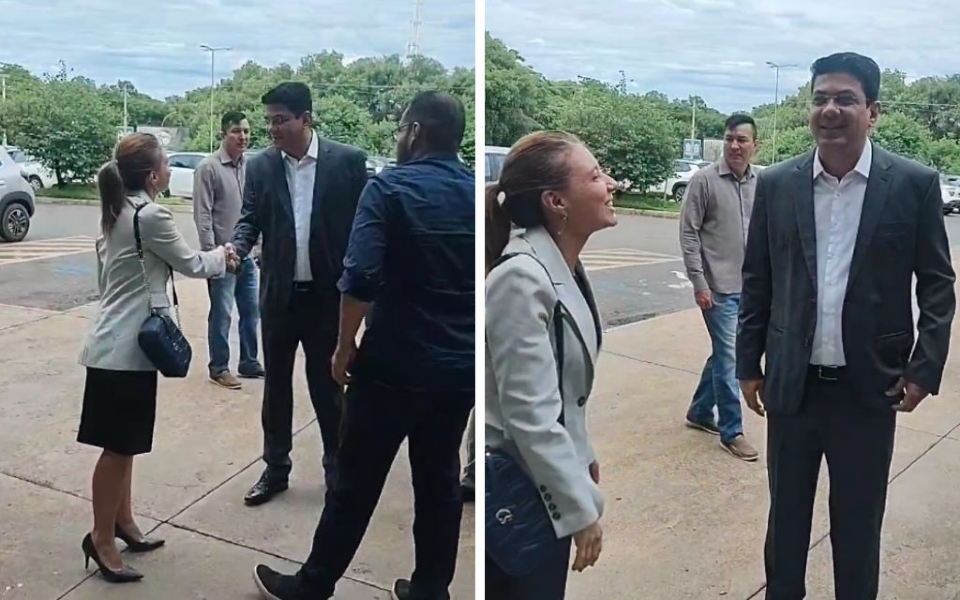 Kalil Baracat, atual prefeito de Várzea Grande, e Flávia Moretti, futura gestora do município, se cumpriram nesta segunda-feira (16) TJMT