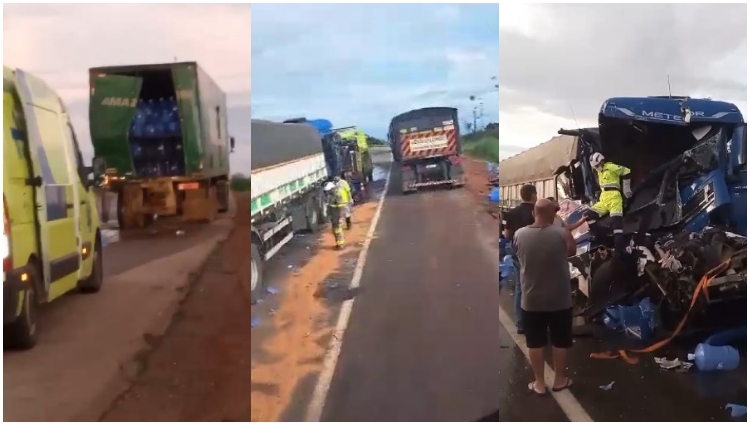 Carretas colidem na BR-364 e deixam três pessoas feridas