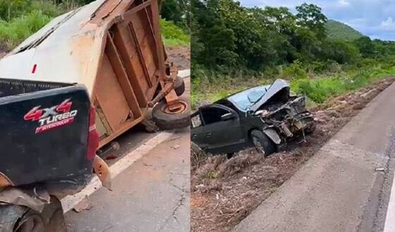 Casal e crianças ficam feridos em acidente entre carro e camionete na BR-070