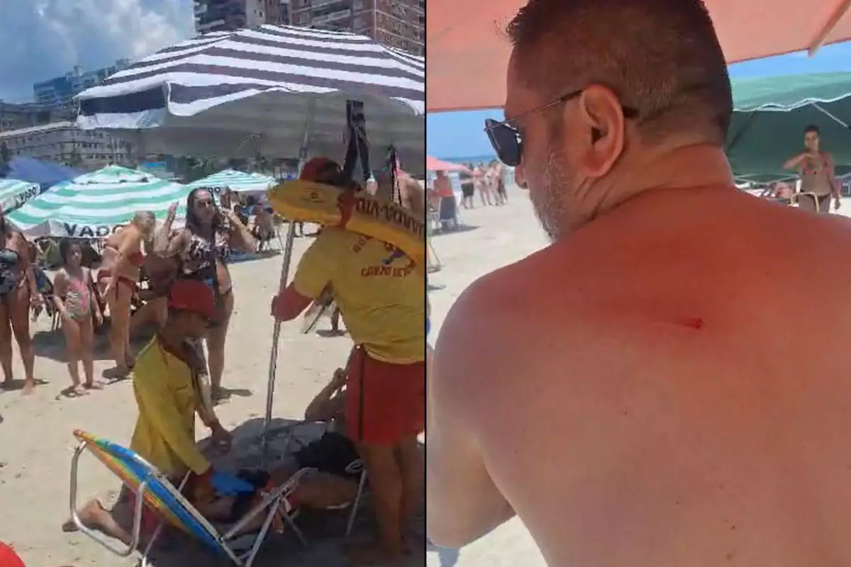 Helicóptero da PM levanta guarda-sol e fere banhistas na Praia Grande, em SP; VEJA VÍDEO