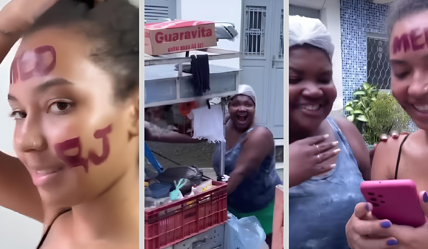 Jovem emociona mãe ambulante com aprovação em medicina