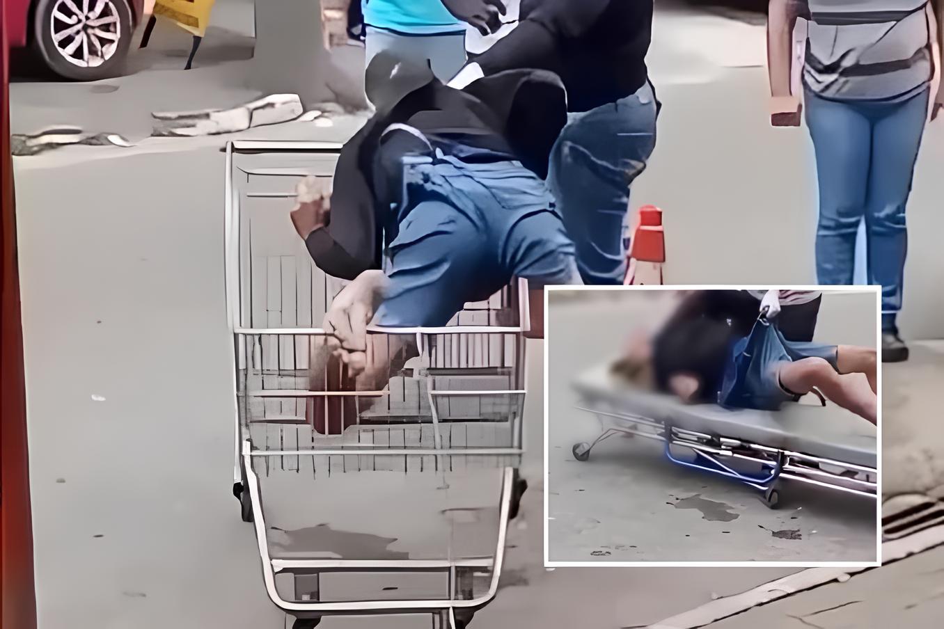 Homem carrega cadáver em carrinho de compras