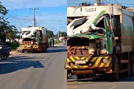 Caminhão de lixo derruba poste e gera transtorno no Pedra 90