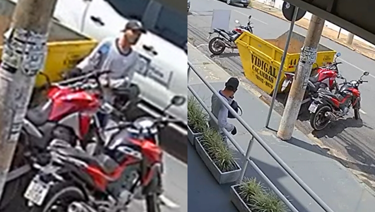 criminoso leva moto em frente a câmeras em Cuiabá