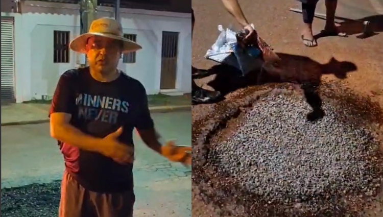 moradores do CPA1 tapam buracos e expõem descaso da Prefeitura