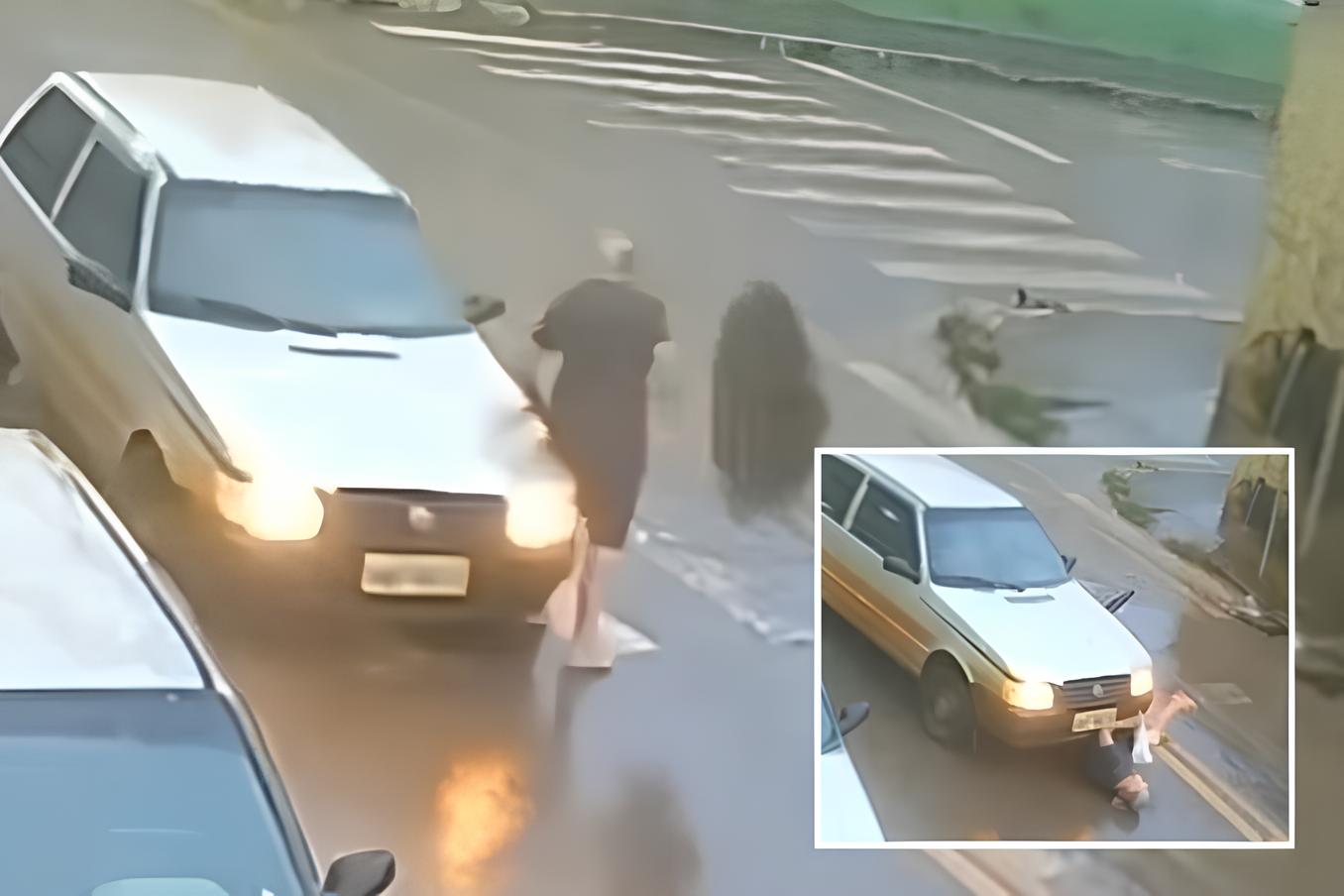 Idosa é atropelada e motorista só para de acelerar quando população intervém