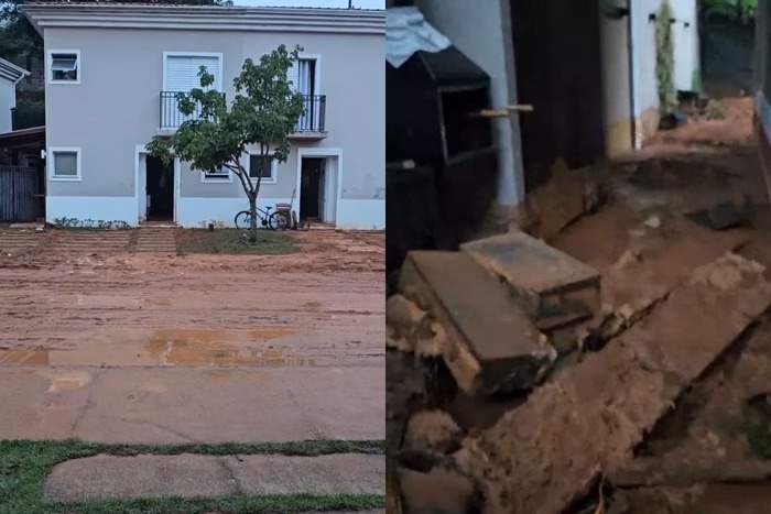 Muro desaba, arrasta lama e deixa casas interditadas em Cotia; VEJA VÍDEO
