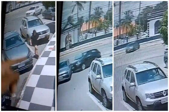Mulher deixa freio solto e carro desce sozinho até a calçada de batalhão