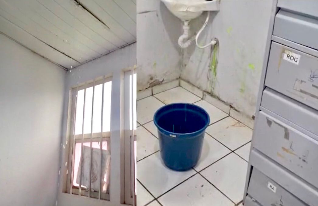 Posto de Cuiabá Tem Goteiras e Baldes no Chão para Conter Vazamento