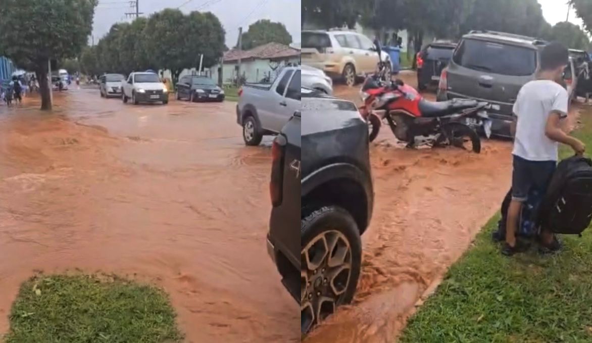 alagamento complica saída de alunos em Lucas do Rio Verde
