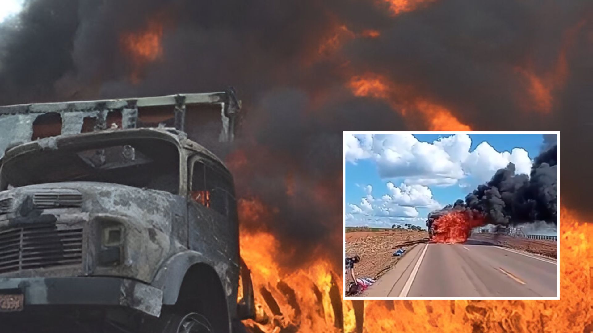 Explosão e incêndio em caminhão assustam motoristas na BR-163 em Nova Santa Helena