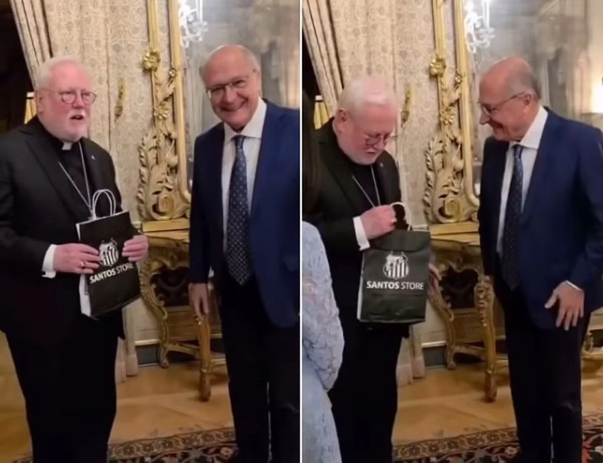 Alckmin entrega camisa do Santos ao Papa Francisco e brinca com superstição do futebol; Veja vídeo