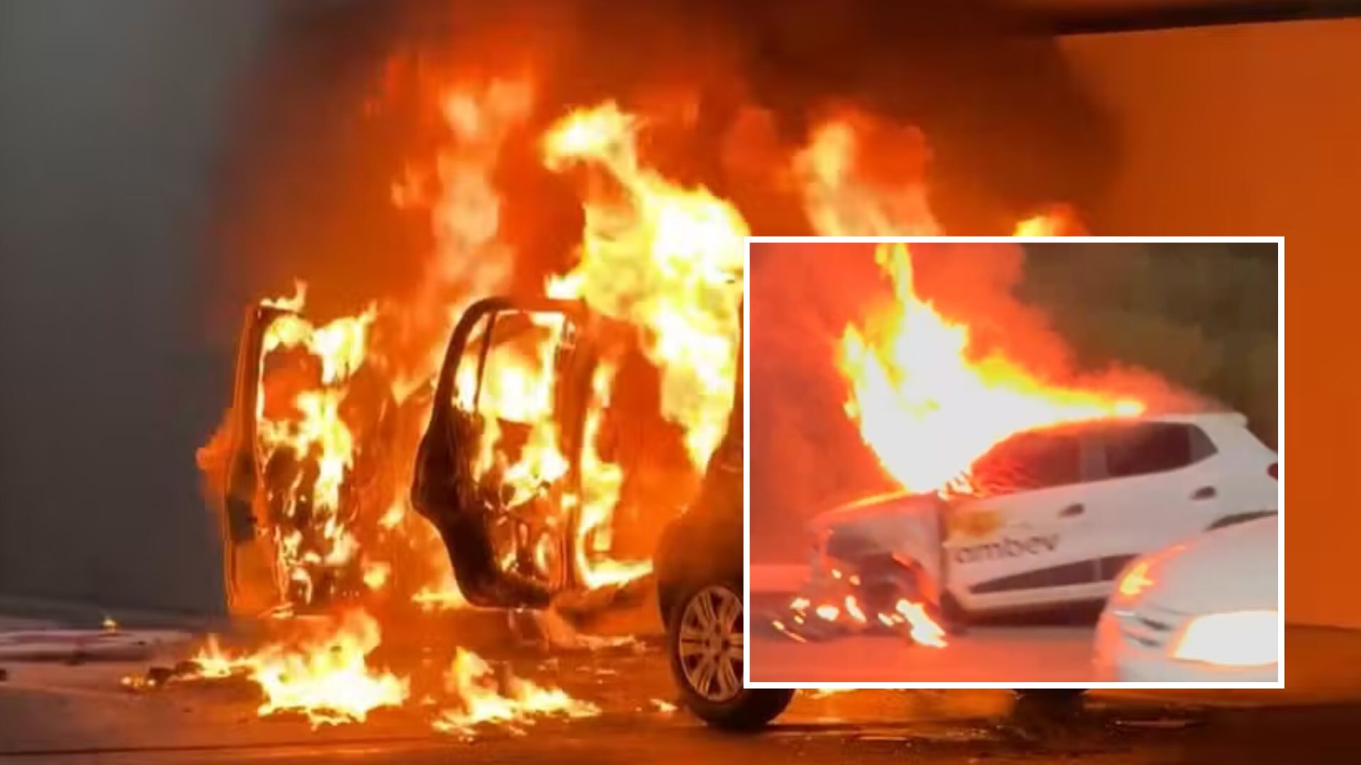 Carro pega fogo em avenida movimentada de VG e ação rápida dos bombeiros evita tragédia maior; veja vídeo