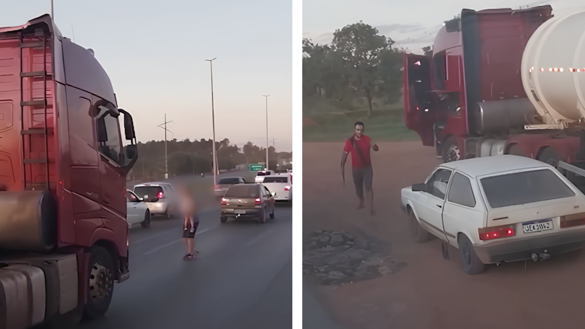 Motorista com criança enfrenta caminhoneiro com facão na BR-020; veja vídeo
