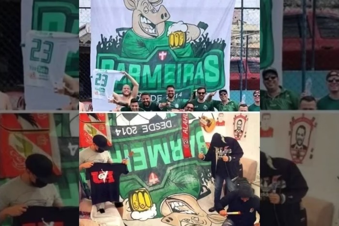 Torcedores do Al-Ahly roubam bandeira de palmeirenses nos EUA e exibem de cabeça para baixo; veja as fotos!