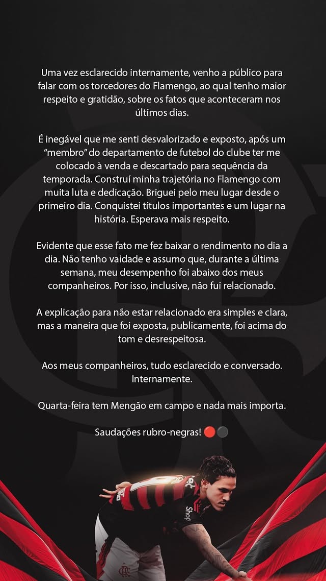 Pedro rebate críticas de Filipe Luís e diz ter sido desrespeitado: “Esperava mais do clube”