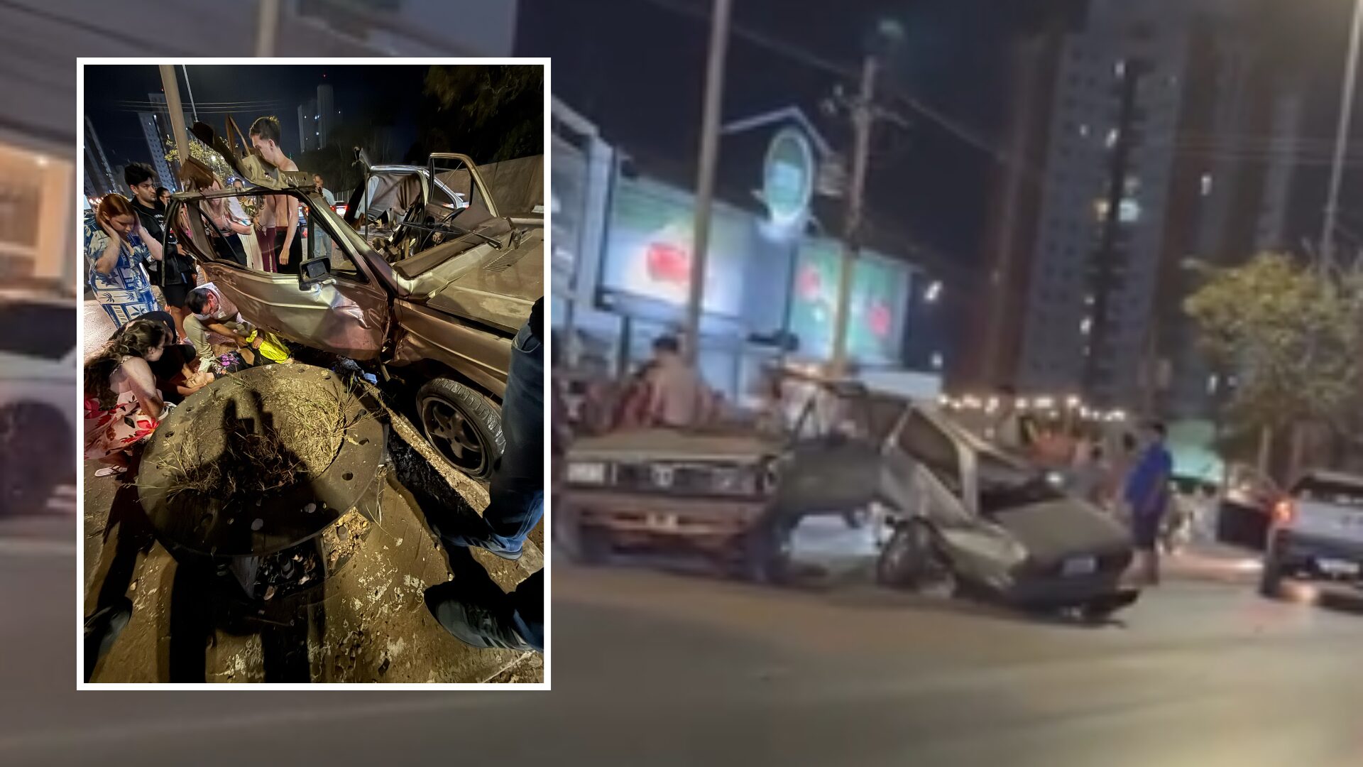 Carro se parte ao meio após bater em poste na Miguel Sutil; veja vídeo