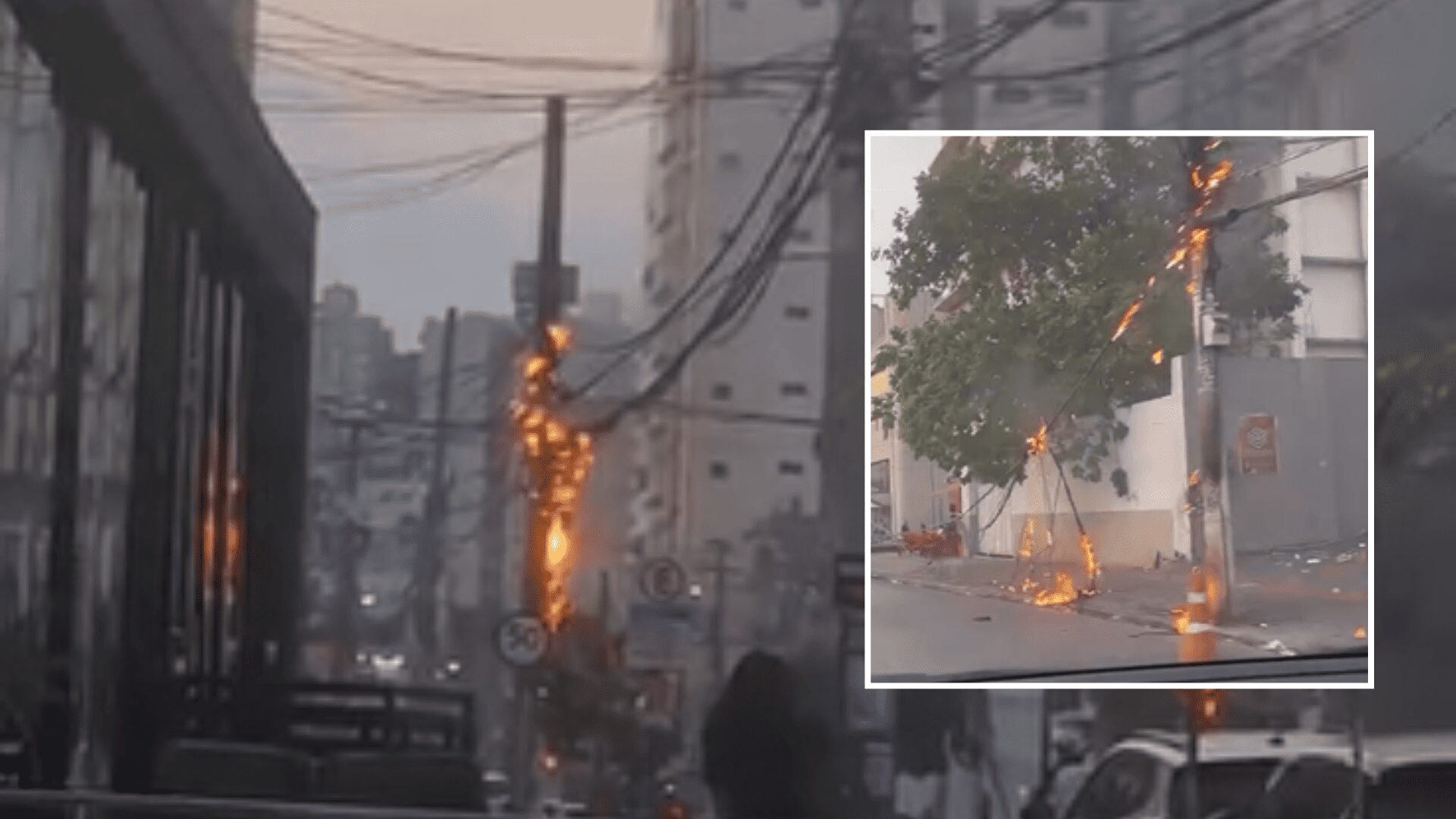 Falha elétrica provoca fogo em poste na Getúlio Vargas; veja vídeo