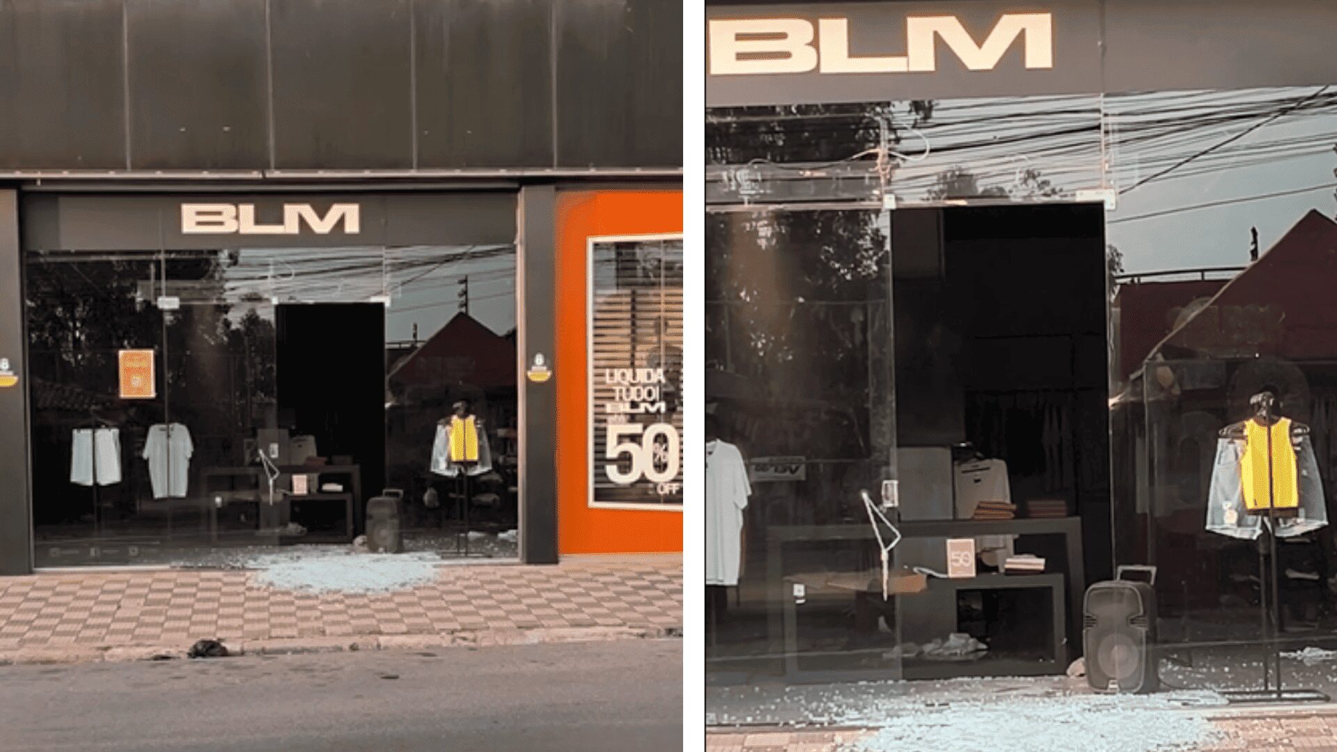 Loja BLM no CPA tem porta estilhaçada durante a madrugada; veja vídeo