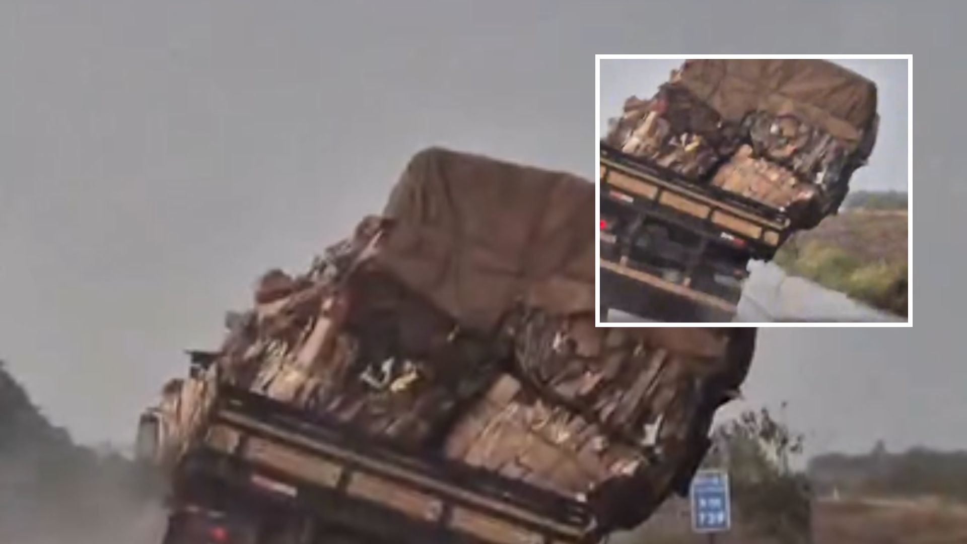 Vídeo flagra segundos antes de caminhão tombar na BR-163 sob chuva intensa em Sorriso