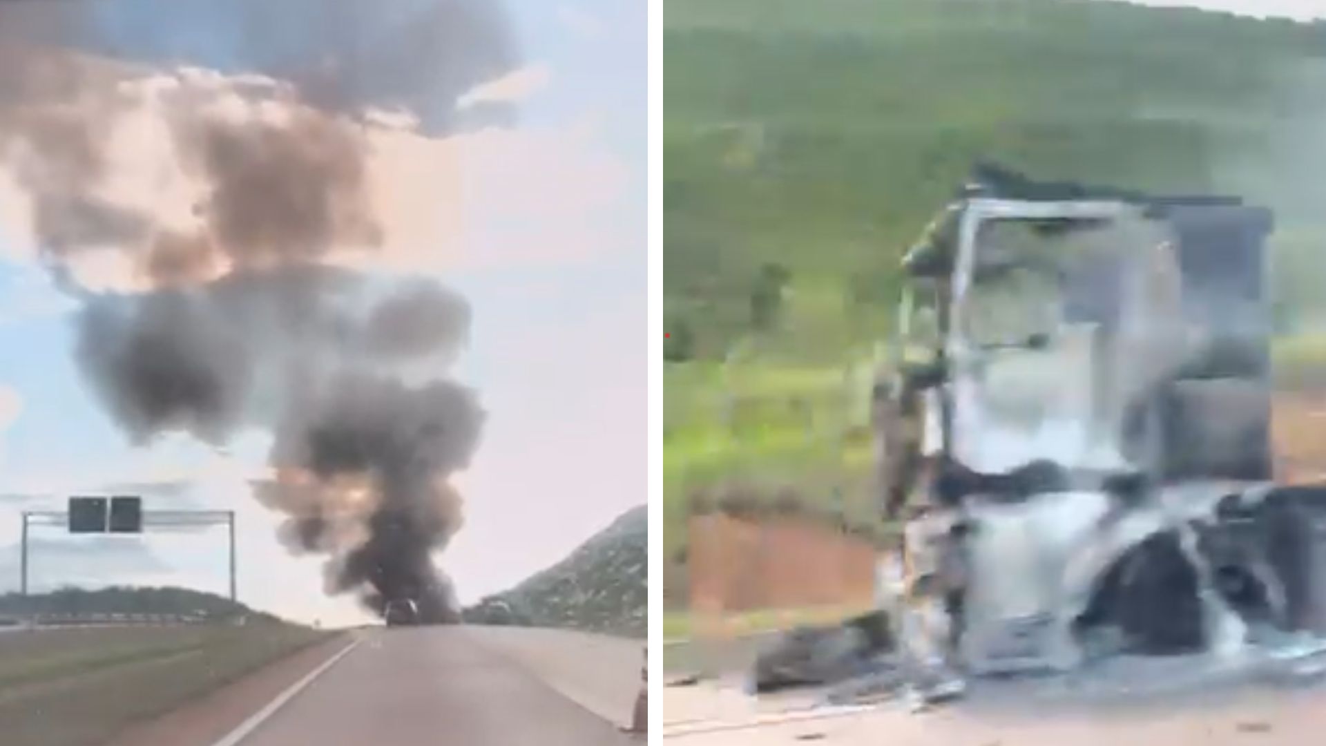 Carreta é consumida pelo fogo na BR-163 entre Nobres e Posto Gil; veja vídeo