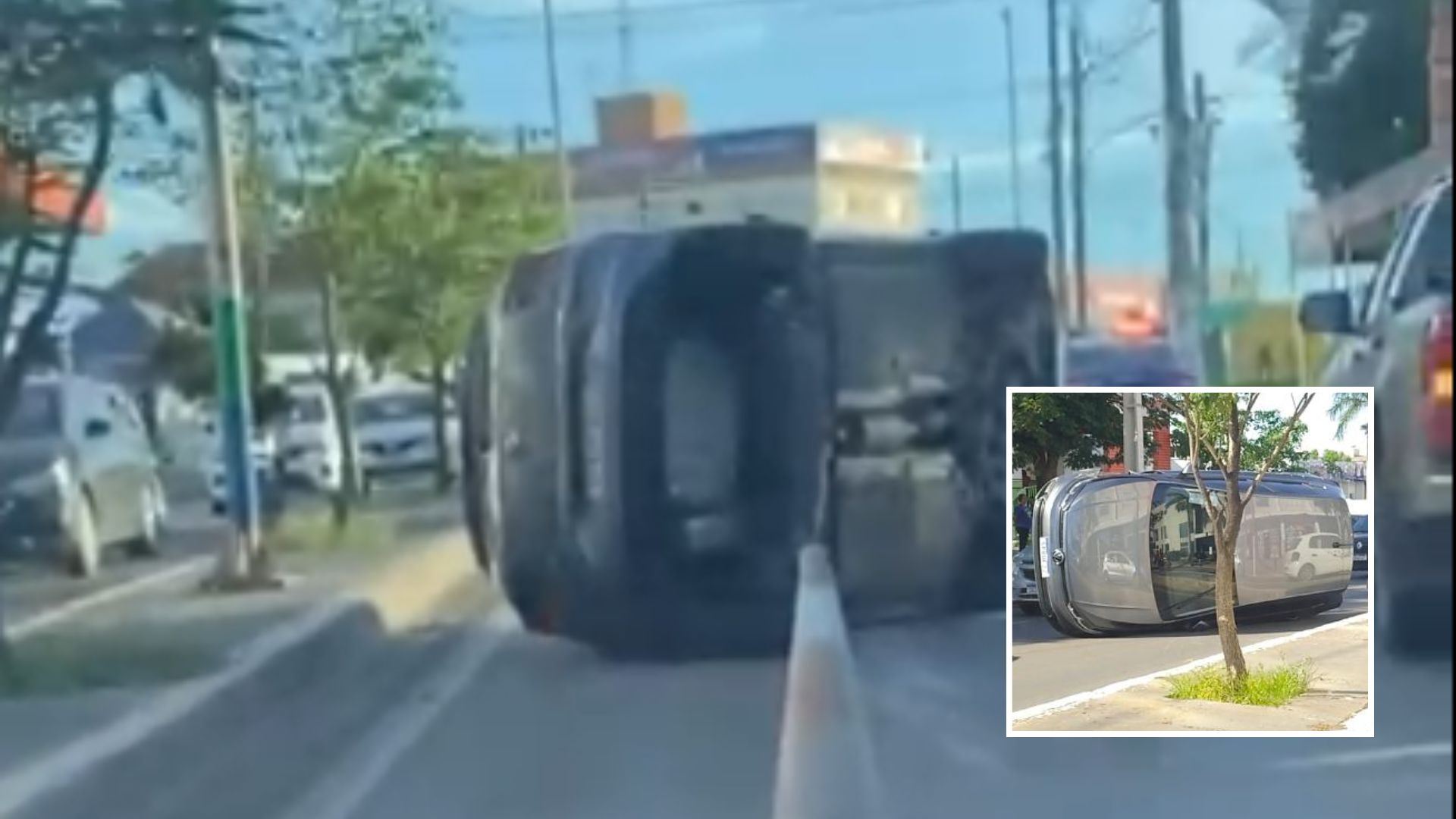 Veículo capota em frente ao Centro do Idoso Vovô Zeid em Várzea Grande; veja vídeo
