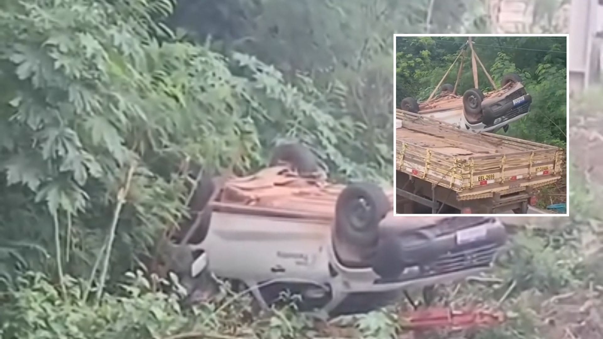 Veículo perde controle e capota próximo ao córrego Santa Rosa em Cuiabá; veja vídeo