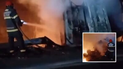 Incêndio após tombamento de carreta deixa morto em trecho de serra da MT-130; veja vídeo