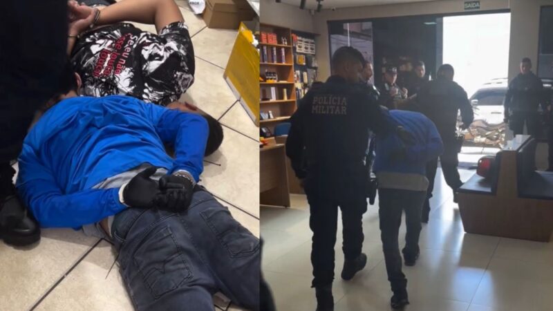 PM flagra assalto e prende dois homens com revólver no centro de Rondonópolis; veja vídeo