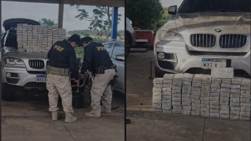 Fiscalização da PRF apreende casal com 130 quilos de cocaína escondidos em carro de luxo; veja vídeo