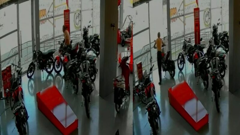 Câmeras flagram homem furtando moto em concessionária Shineray em Várzea Grande; veja vídeo