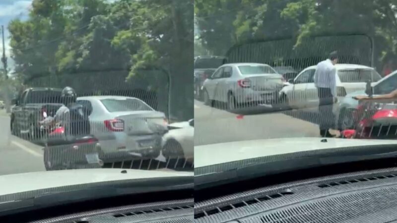 Engavetamento com quatro carros assusta motoristas na Avenida do CPA em Cuiabá; veja vídeo