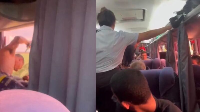 Passageiro é retirado de ônibus pela PM após atitudes suspeitas durante viagem em MT; veja vídeo