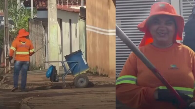 Filho grava mãe gari trabalhando nas ruas e gesto de carinho emociona nas redes socias; veja vídeo