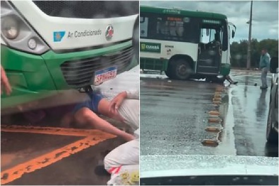 Motociclista sobrevive após ficar preso sob ônibus em acidente na Avenida do CPA; veja vídeo